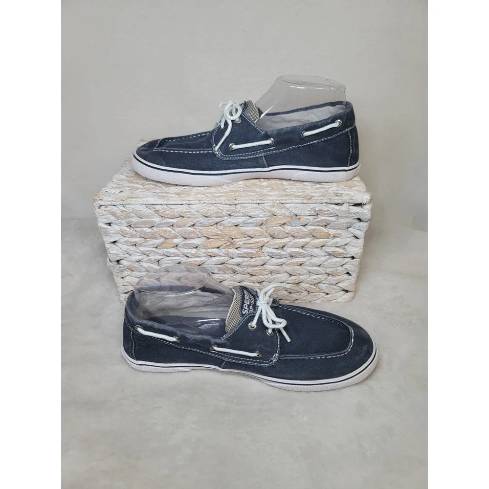 Sperry Top Sider Nautical Boat Shoes‎ Coastal Loafers Blue Canvas Preppy Size 7